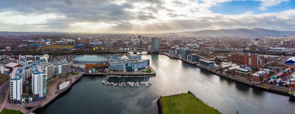 Aerial view of Belfast in autumn